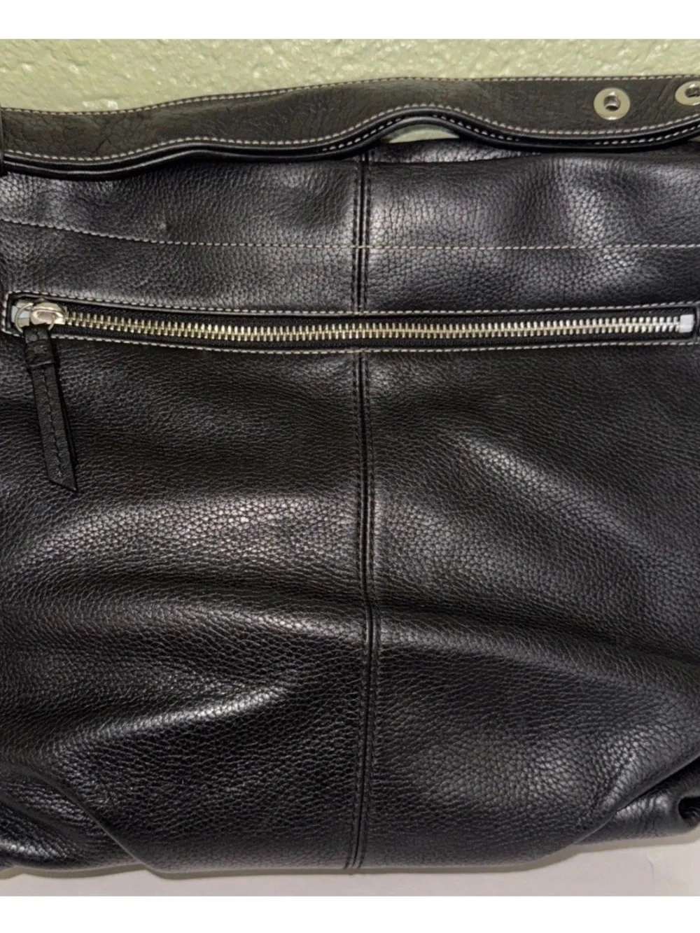 Coach Black Pebbled Leather Shoulder Hand Bag Buckle Adj Handle Hang Tag F15064